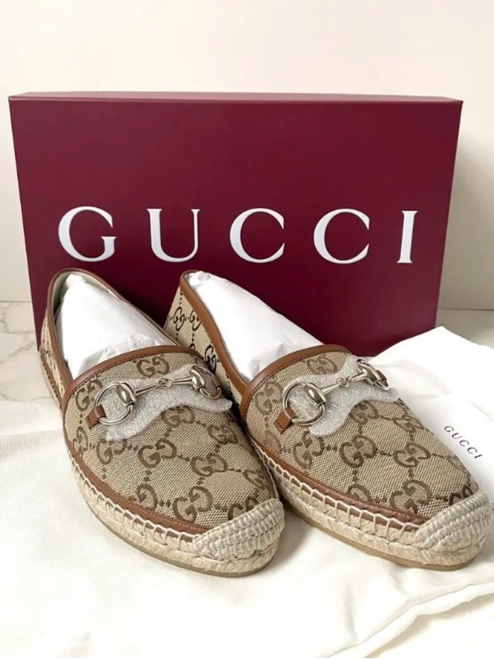 Gucci Brown Canvas Espadrille Loafers with Silver Horsebit